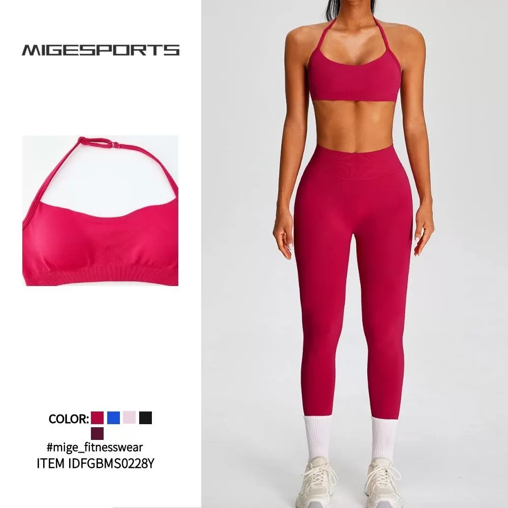 Women's Gym Fitness Sets Seamless Yoga Sports Workout Wear Solid 2-Piece Spandex/Nylon FGBMS0228Y