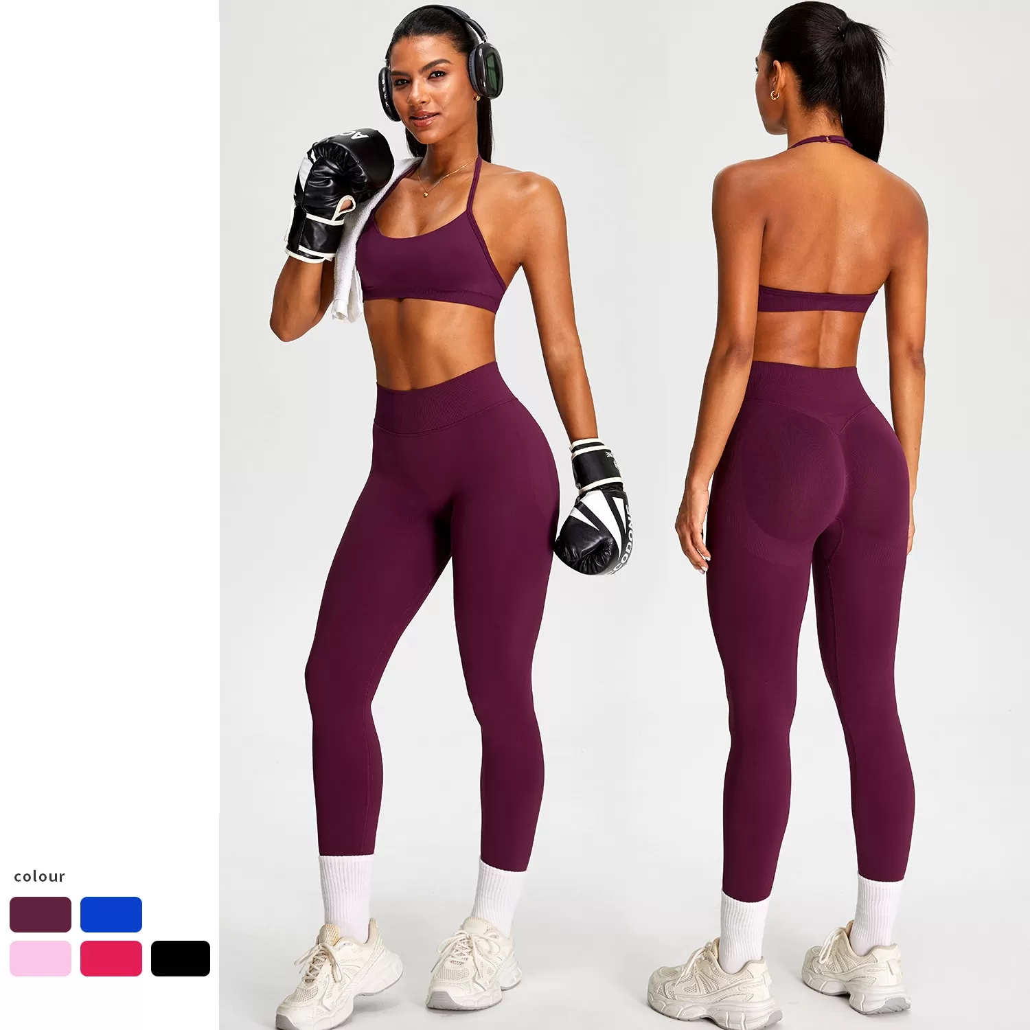 Women's Gym Fitness Sets Seamless Yoga Sports Workout Wear Solid 2-Piece Spandex/Nylon FGBMS0228Y