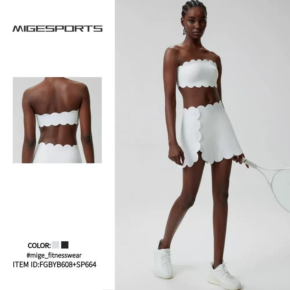 New Casual Yoga Set with Short Skirt with Pockets and Sports Bra for Workout Set FGBYB608+SP664