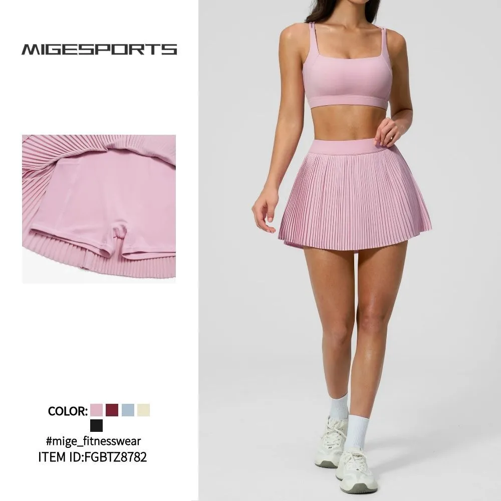 Women's Tennis Dress and Skirt 2-Piece Set Breathable Solid Outdoor Gym Fitness Yoga Sportswear FGBTZ8782