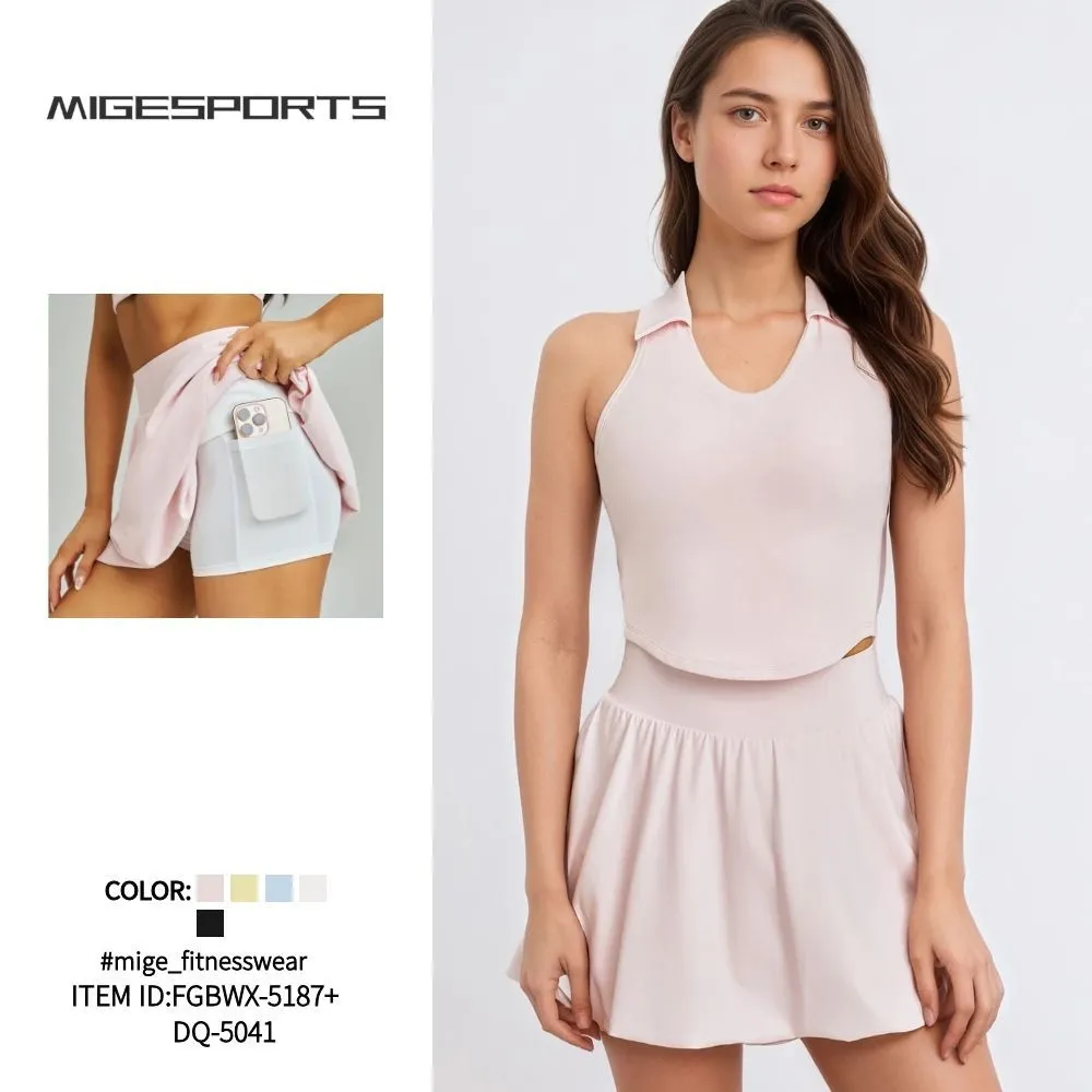 2 Piece Women's Singlets Tennis Skirt Set Gym Fitness Yoga Sets Wholesale Sets FGBBX-5187+DQ-5041