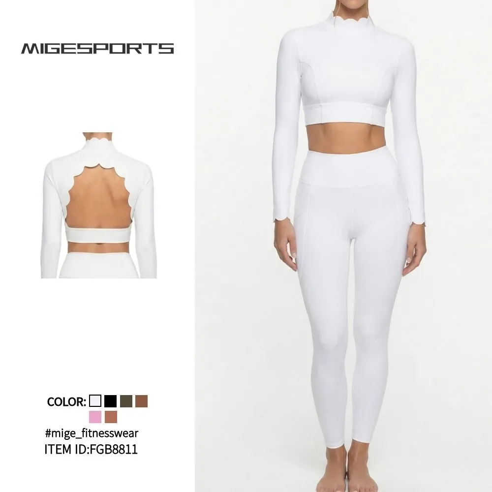 Women's Yoga Set Leggings Sporty Casual Outdoor Running Fitness Long Sleeve Full Length FGB8811