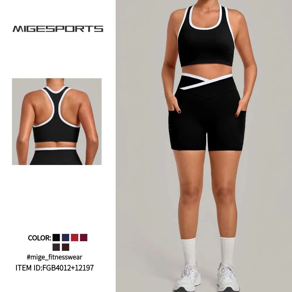 V-shape High Waist Gym Clothing Workout Yoga Suit Shorts Fitness Women Training Singlets Exercise Top Sportswear Set FGB4012+12197