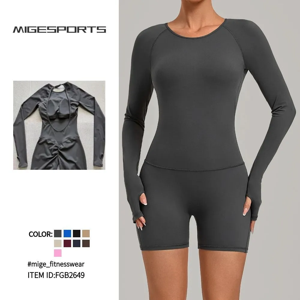 Jumpsuit Fit Halter Gym Fitness Yoga Wear with Chest Long Sleeve Yoga Jumpsuit for Women FGB2649