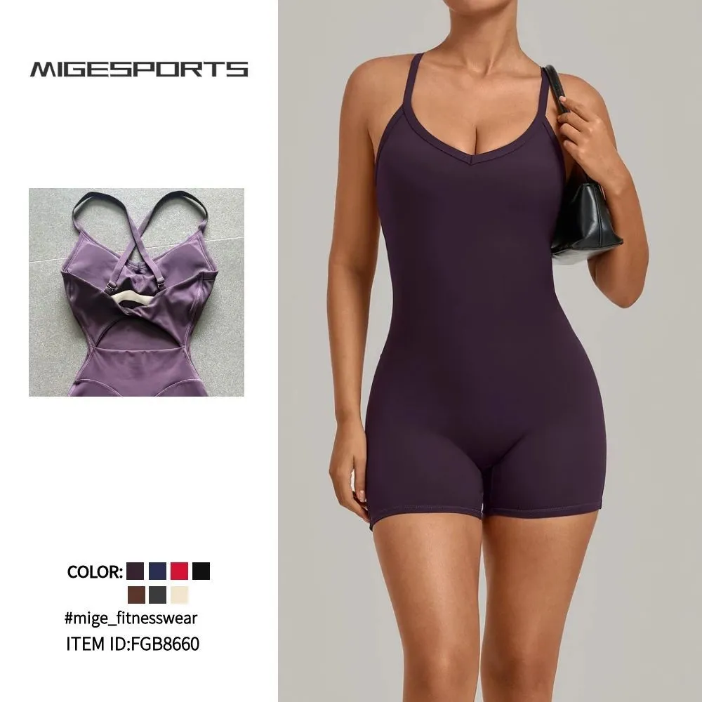 Women Yoga Jumpsuit Adjustable Strap Slim Fit Breathable Quick Dry Fitness Sports Bodysuits Workout Running Wear FGB8660
