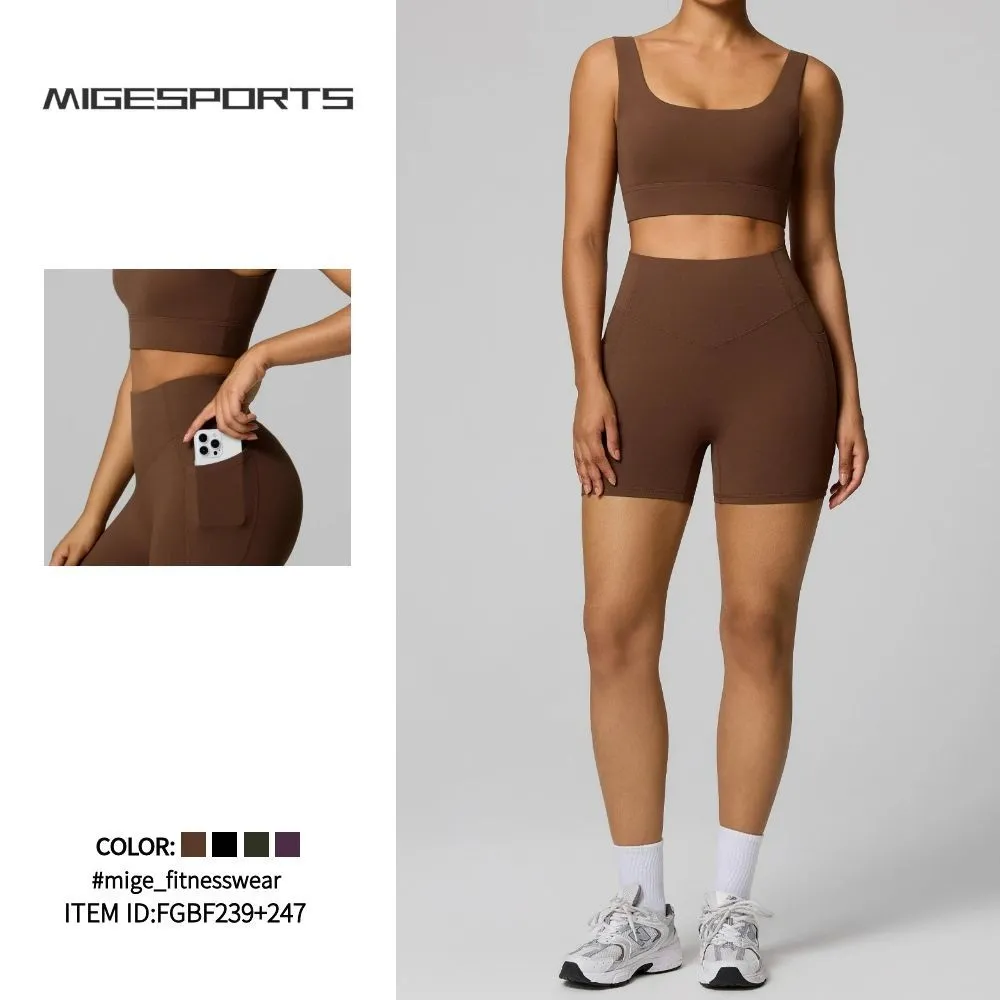 New Sportswear Workout Clothing Sports Shorts 2 Piece Set Gym Fitness Yoga Sets for Women FGBF239+247