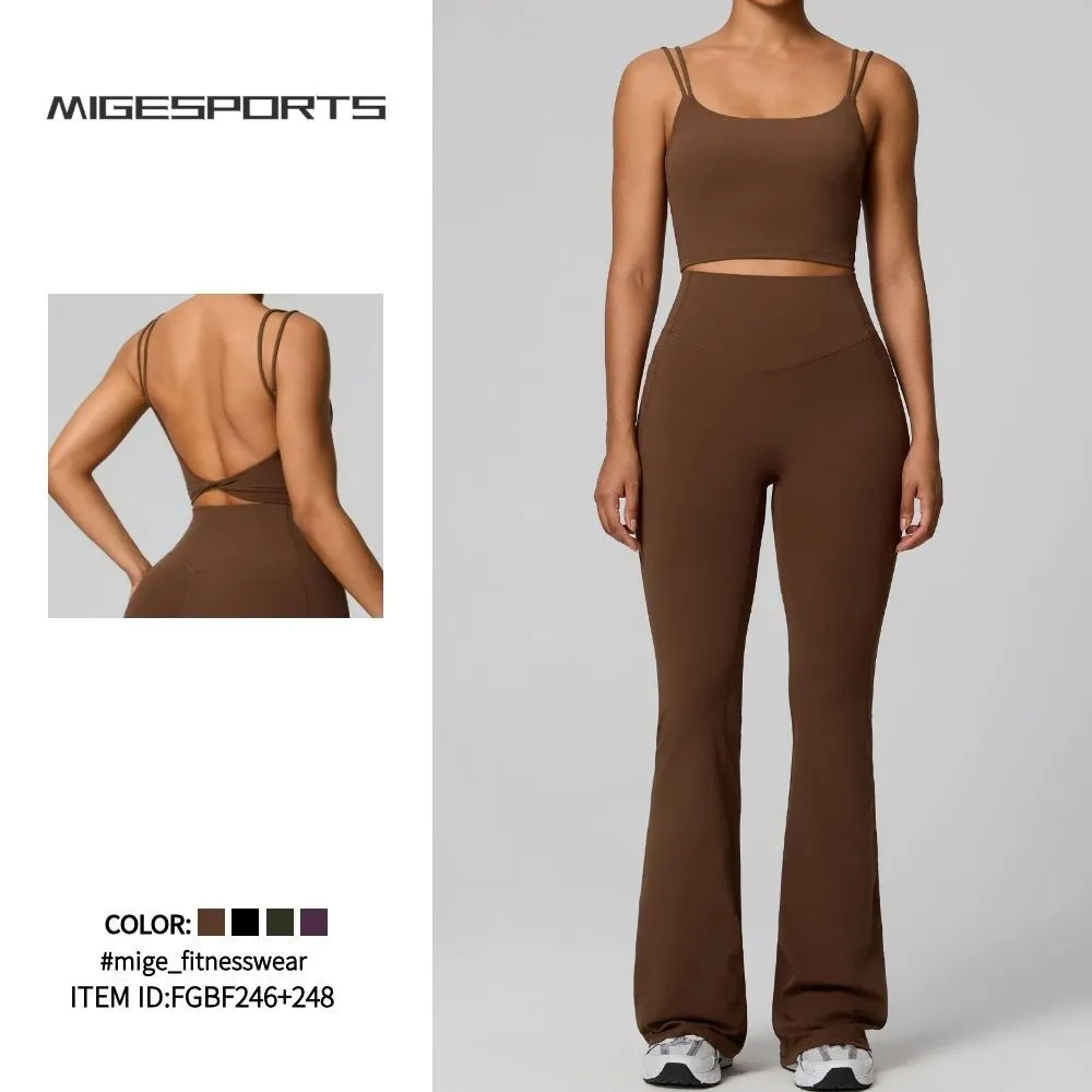 Outdoor Sports Sets Simple Style Solid Color Tight Fitting Women Yoga Set FGBF246+248