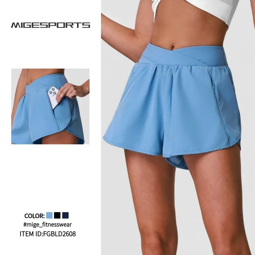 Yoga Shorts Fitness Shorts for Women Loose Elastic Pockets Running Sports Quick-Dry Casual FGBLD2608