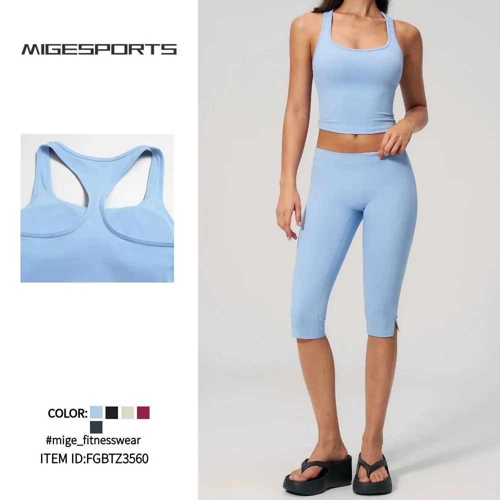 Women's Yoga Set 2 Pieces Breathable Spandex/Nylon Sports Bra & High-Waisted Mid-Length Leggings Quick-Drying FGBTZ3560