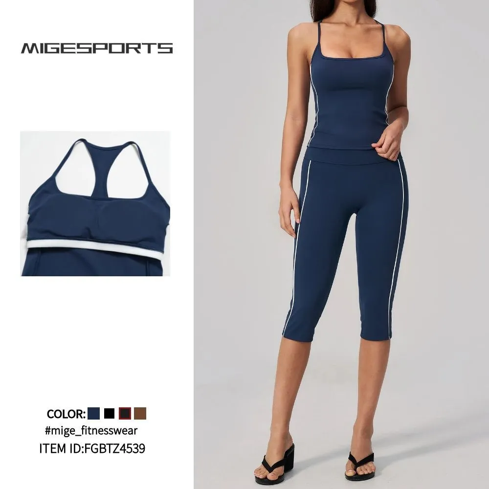 Quick-Dry Women Sports Yoga Wear Set Singlets & 3/4 Length Leggings for Gym Fitness Sets & High-Intensity Workouts FGBTZ4539