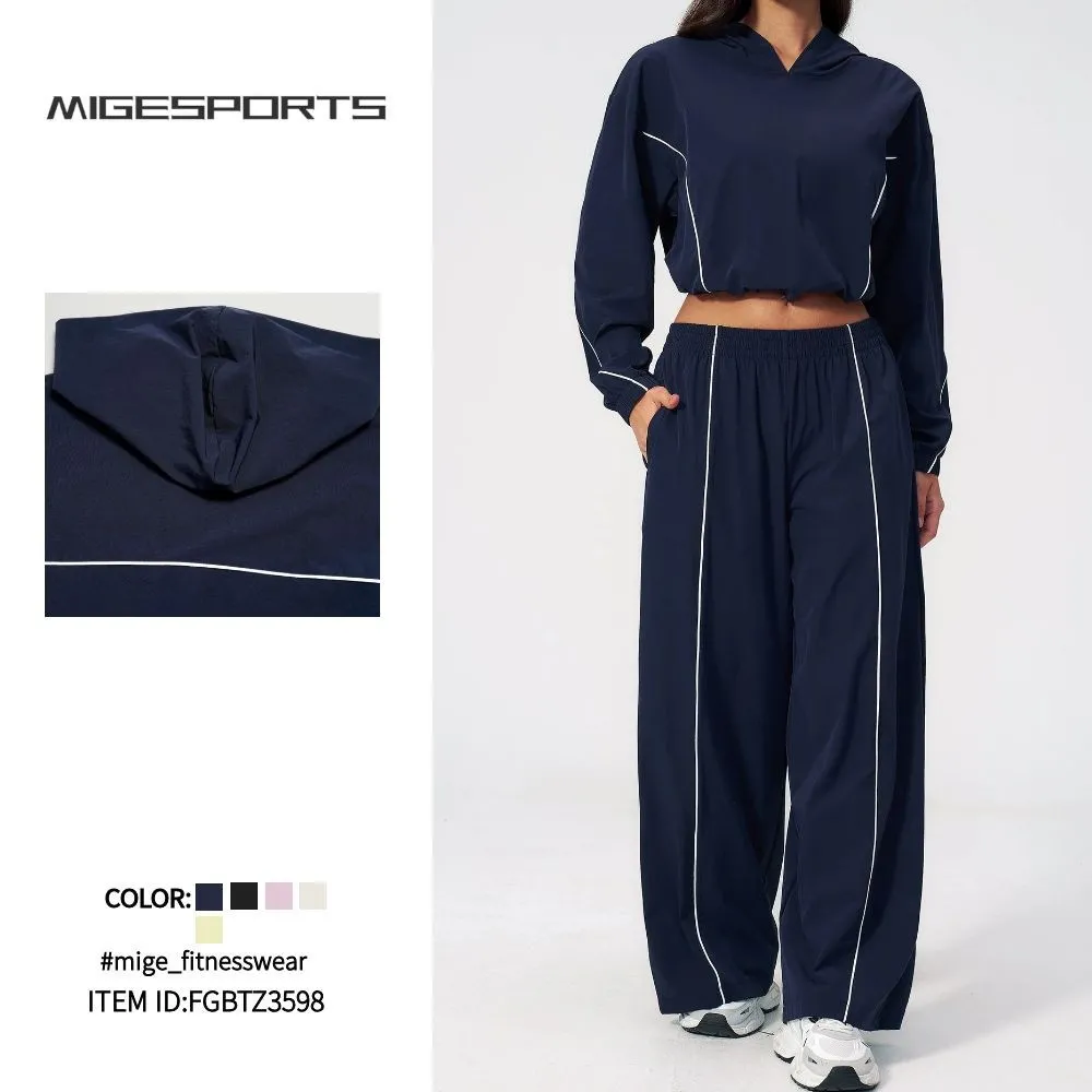 Women's Yoga Wear Set Sun Protection Short Top & Long Quick-Drying Pants for Outdoor Fitness FGBTZ3598