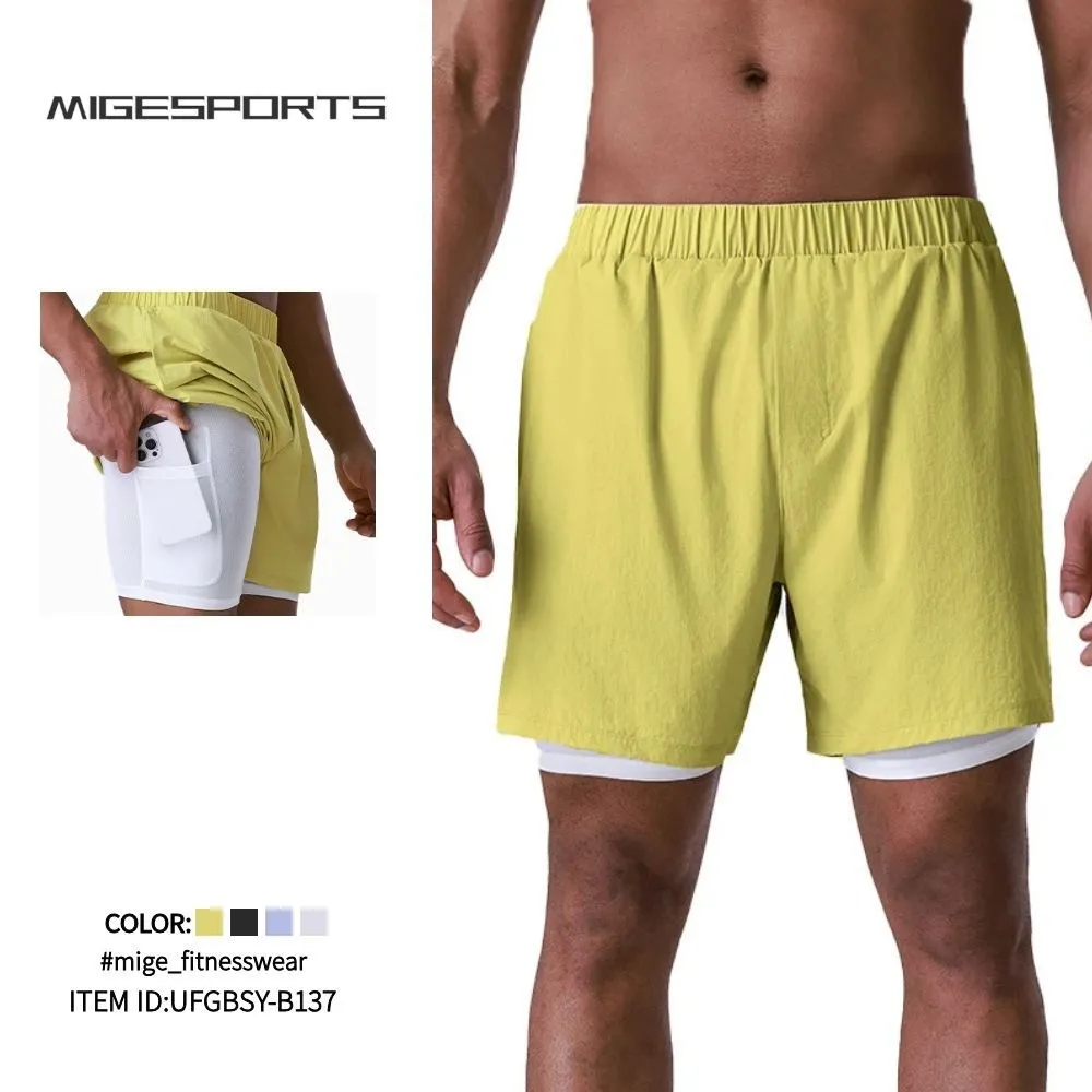 Men's Sports Shorts Training Quick Drying Running Fitness Active Wear Double Layer Running Gym Shorts UFGBSY-B137