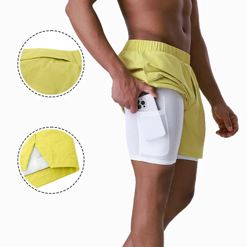 Men's Sports Shorts Training Quick Drying Running Fitness Active Wear Double Layer Running Gym Shorts UFGBSY-B137