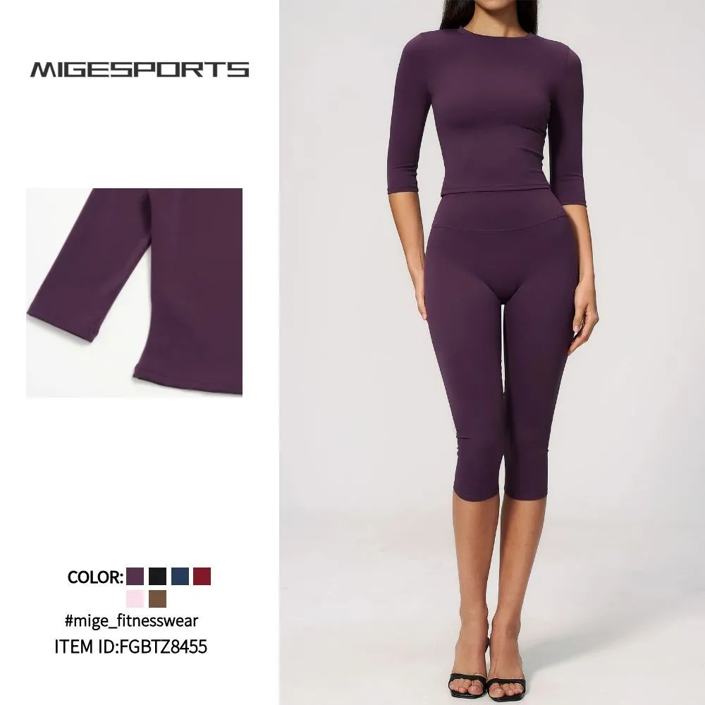 Women's Yoga Gym Sports Set Solid Color Athletic Top & Pants Set Spandex/Nylon Material FGBTZ8455