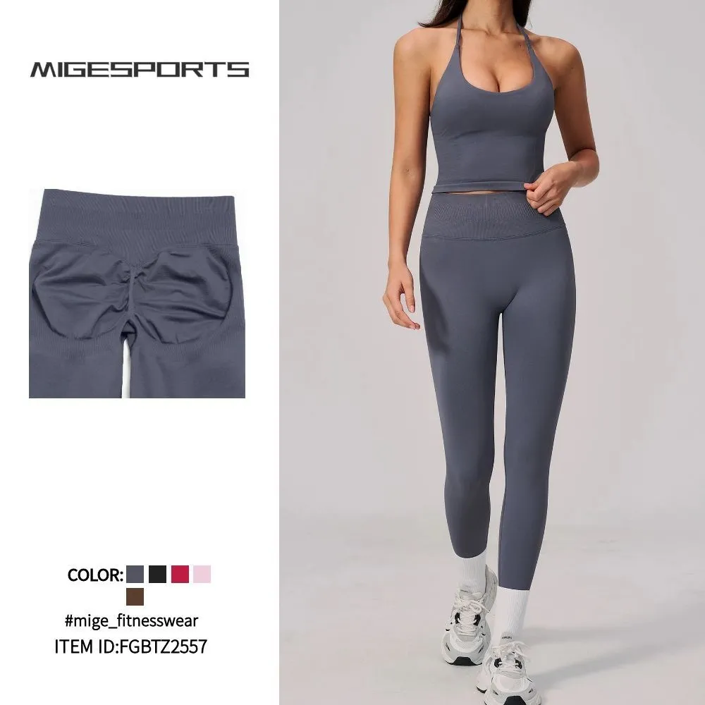 Women's for Breathable Seamless Solid High Waist 2-Piece Yoga Fitness Suit Set FGBTZ2557