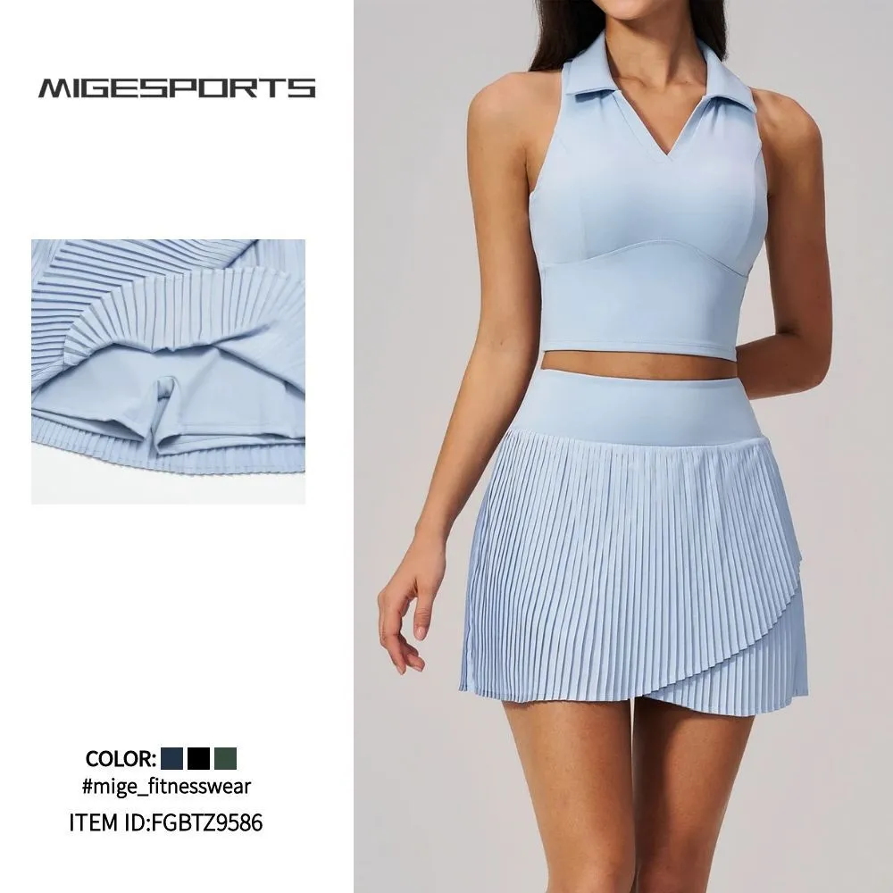 Clothing Manufacturers Singlets Skirt Tennis Sports Wear Women's Two Pieces Set Yoga Gym Fitness Workout Tracksuit FGBTZ9586