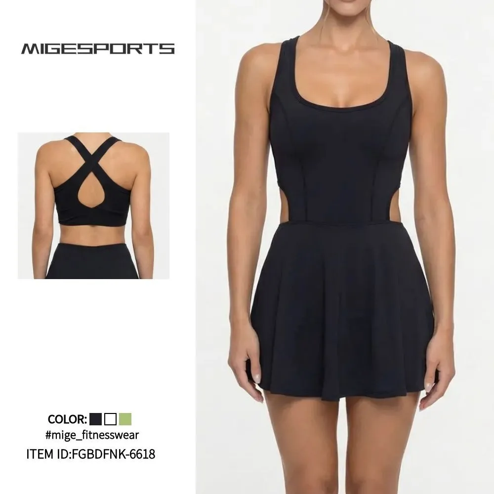 Women's Breathable Quick-Drying Tennis Fitness Dress Sleeveless Skirt for Outdoor Leisure Yoga Sports FGBFNK-6618