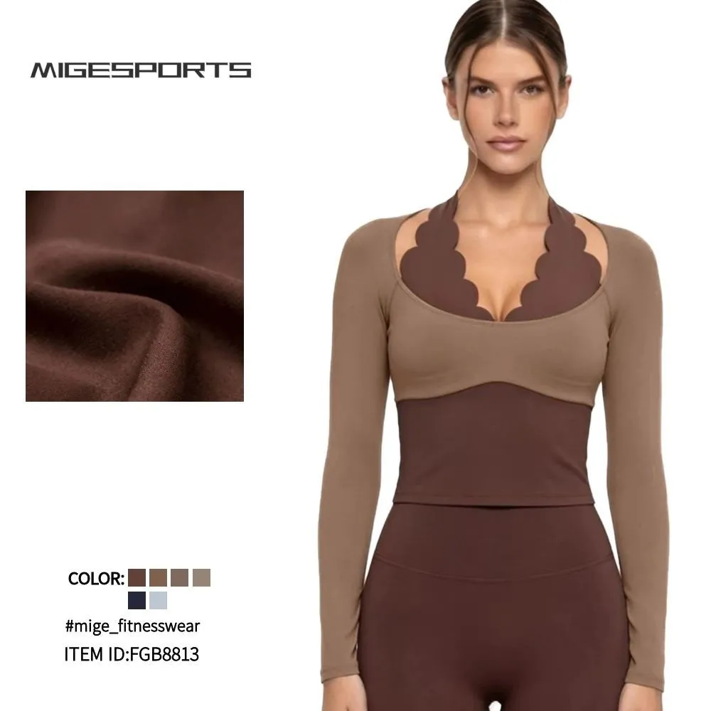 Women's Slim Fit Long Sleeve Yoga T-Shirts Comfortable Outdoor Running Gym Top for Women FGB8813