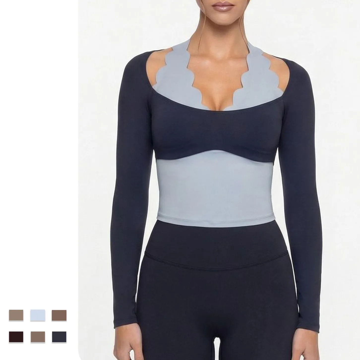 Women's Slim Fit Long Sleeve Yoga T-Shirts Comfortable Outdoor Running Gym Top for Women FGB8813