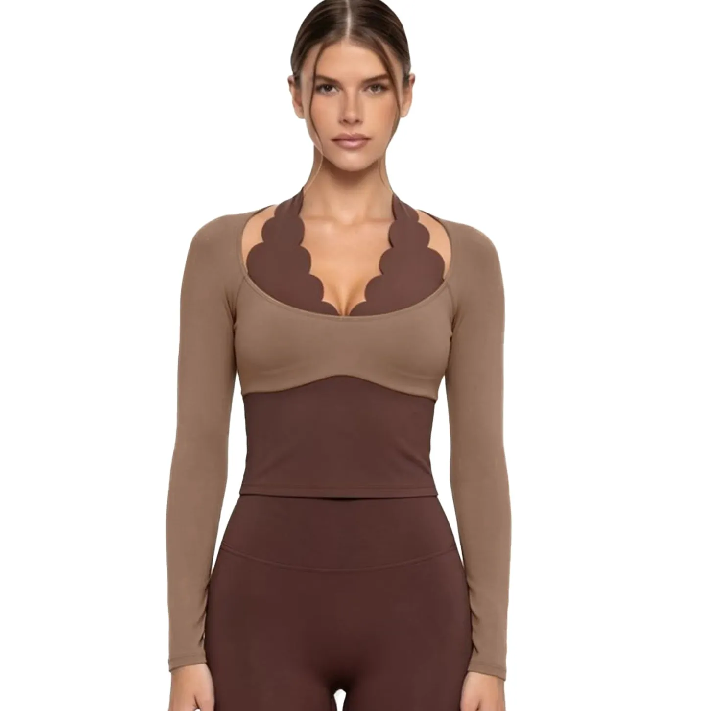 Women's Slim Fit Long Sleeve Yoga T-Shirts Comfortable Outdoor Running Gym Top for Women FGB8813