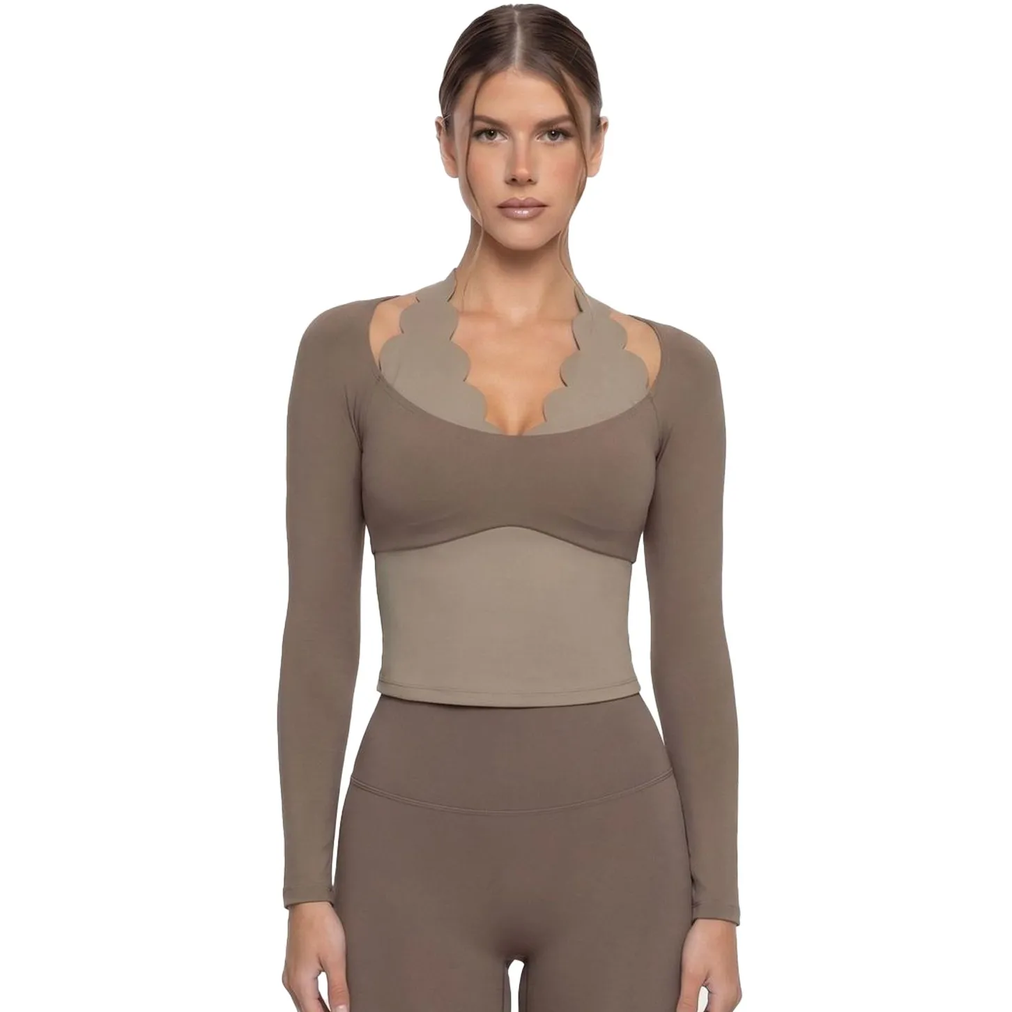 Women's Slim Fit Long Sleeve Yoga T-Shirts Comfortable Outdoor Running Gym Top for Women FGB8813