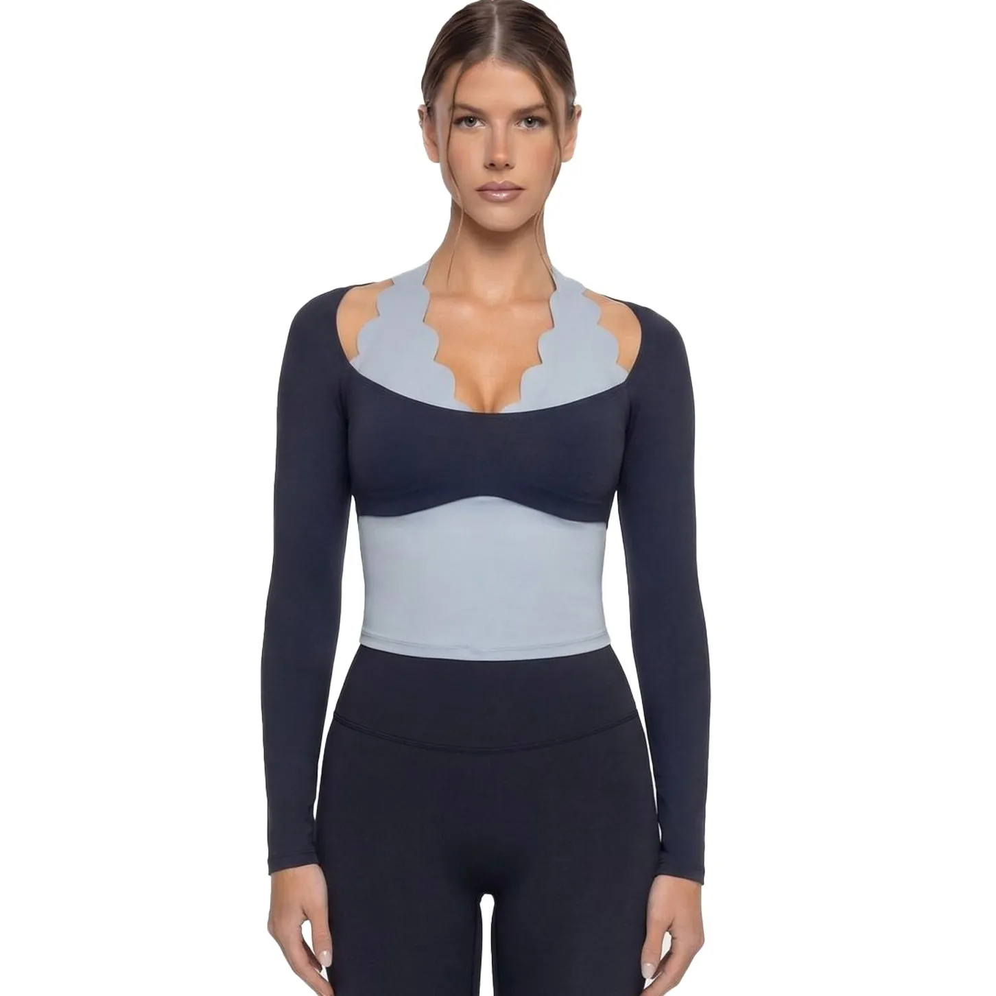 Women's Slim Fit Long Sleeve Yoga T-Shirts Comfortable Outdoor Running Gym Top for Women FGB8813