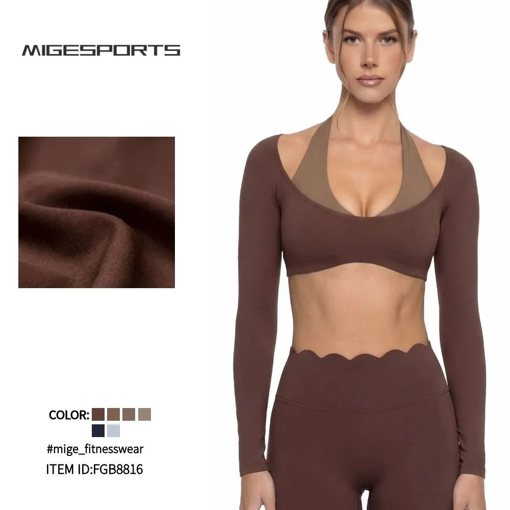 Yoga T-Shirt Long Sleeve Breathable Quick-Dry Slim Fit Running Women Gym & Fitness Activewear FGB8816