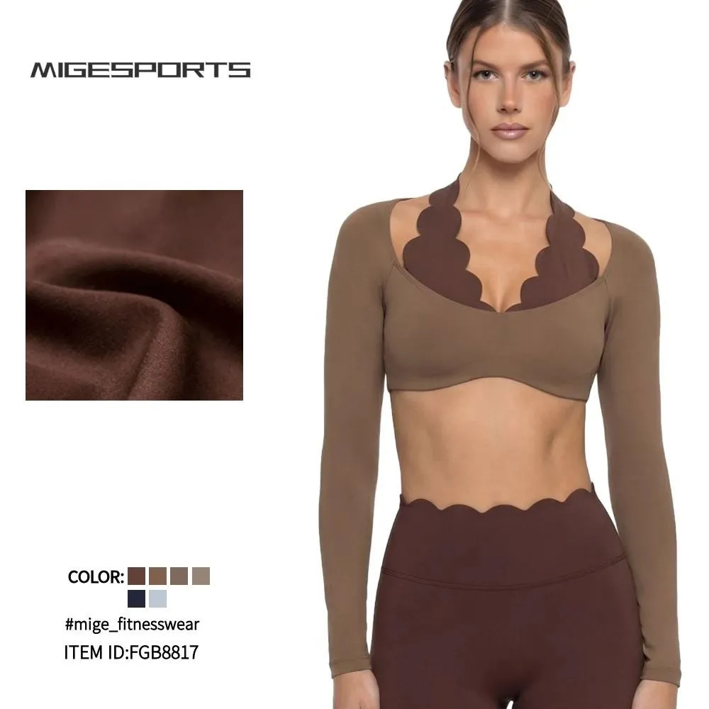 Women Cropped Yoga Long Sleeve Top Tight Breathable Activewear for Fitness Pilates Daily Training FGB8817