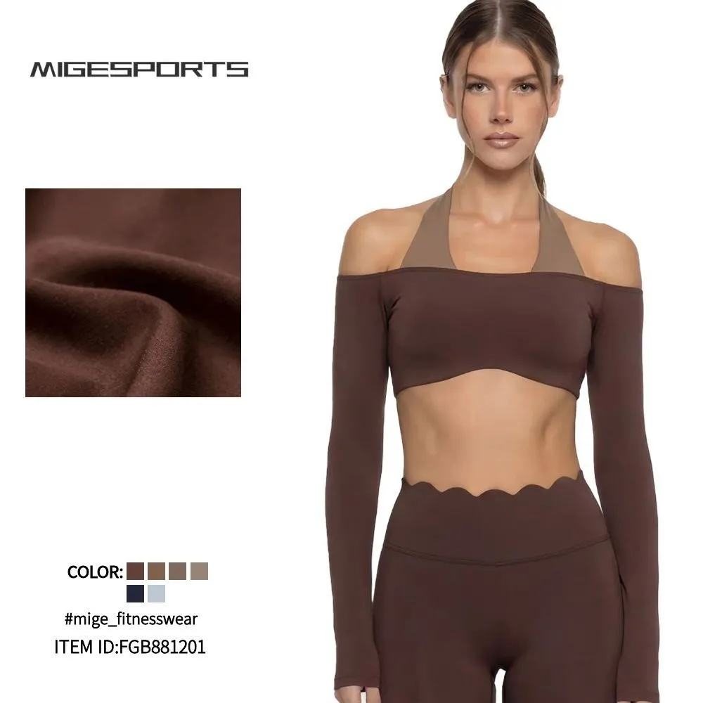 Women's Solid Color Matching Sports Long Sleeve Chest Pads Quick-drying Tight Pilates Yoga Top FGB881201