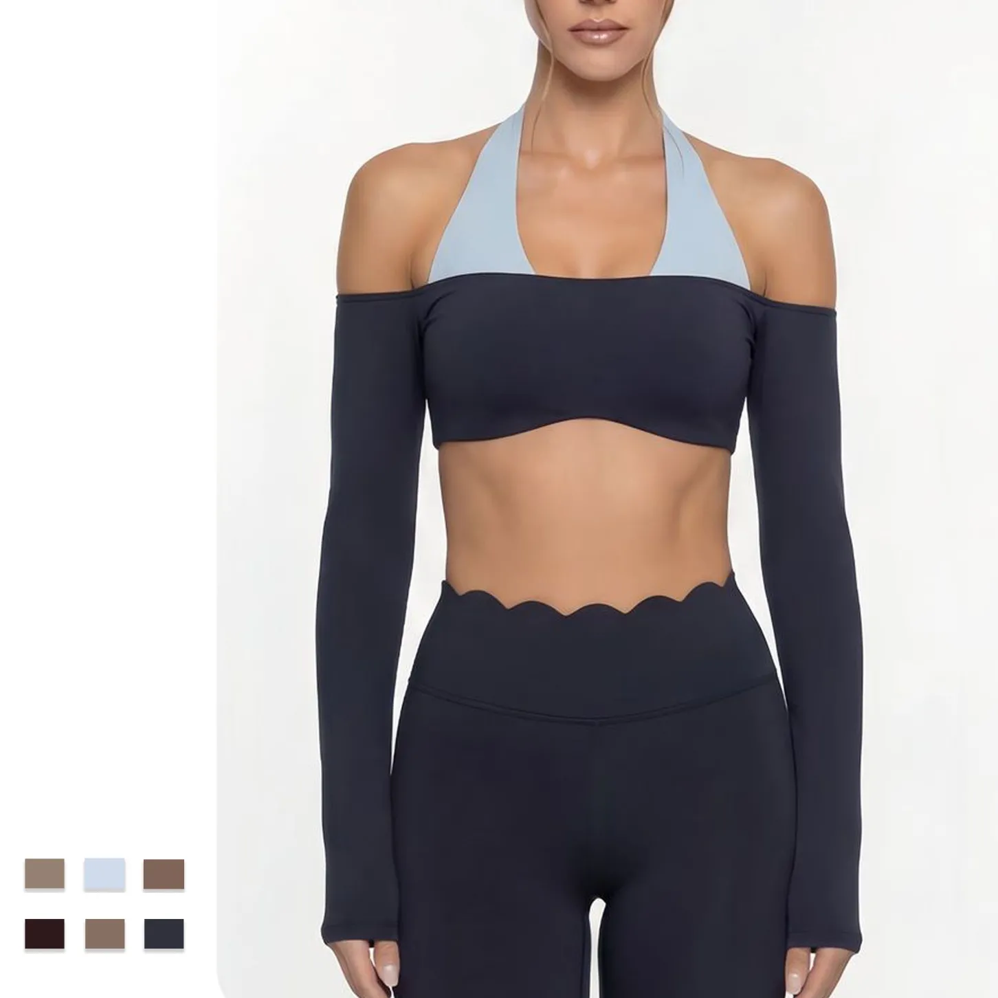 Women's Solid Color Matching Sports Long Sleeve Chest Pads Quick-drying Tight Pilates Yoga Top FGB881201