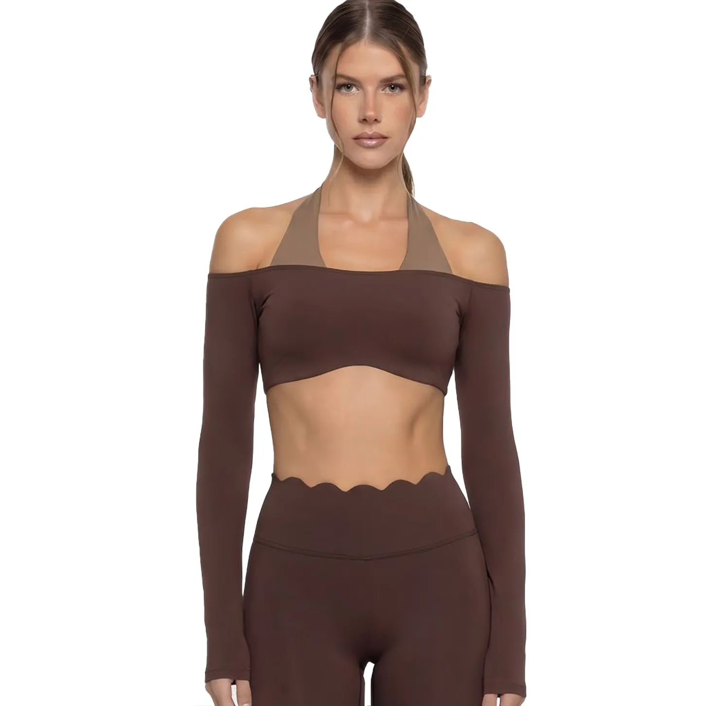 Women's Solid Color Matching Sports Long Sleeve Chest Pads Quick-drying Tight Pilates Yoga Top FGB881201