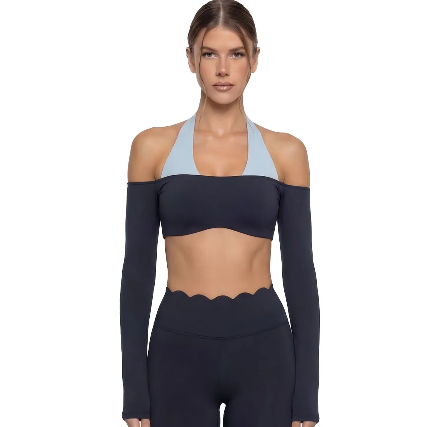 Women's Solid Color Matching Sports Long Sleeve Chest Pads Quick-drying Tight Pilates Yoga Top FGB881201