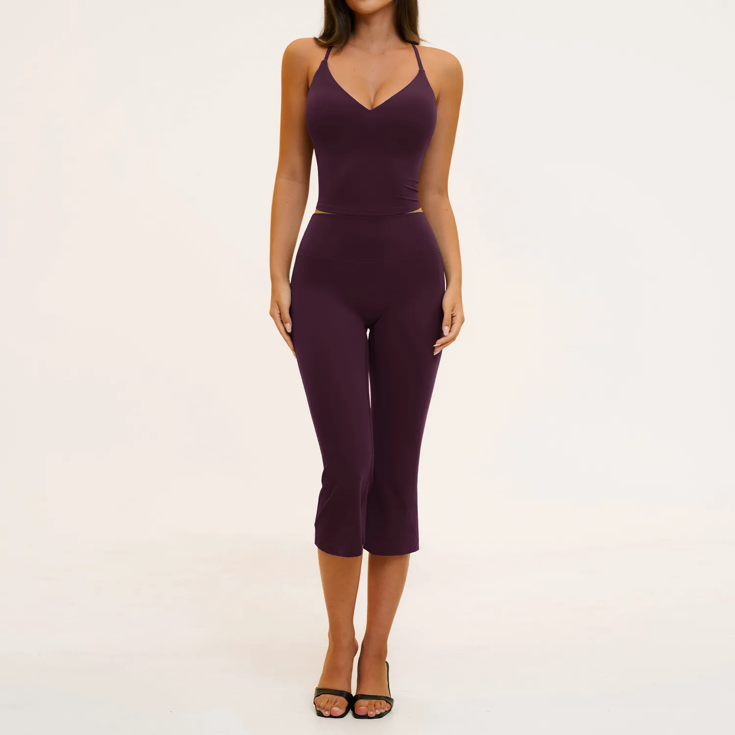 Dark purple singlets+3/4 length leggings