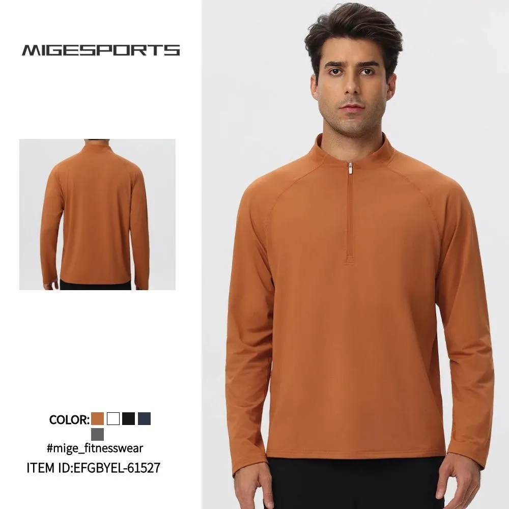 Sportswear Mens Long Sleeve 1/4 Zip Sport Shirts Bodybuilding Tshirts Outdoor Workout Gym Fitness Shirts EFGBYEL-61527