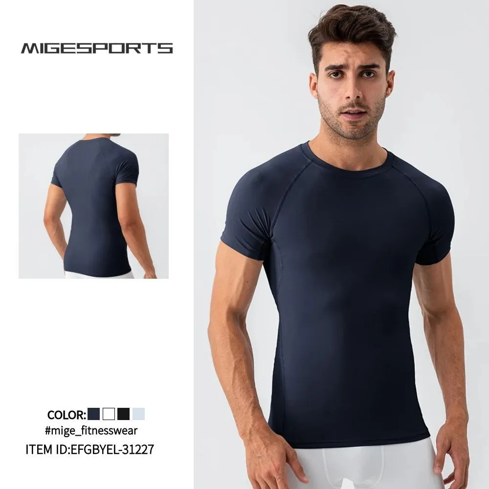 Wholesale Men's Nylon Spandex Gym T Shirt Quick Dry Athletic Muscle Fit Training Sports EFGBYEL-31227