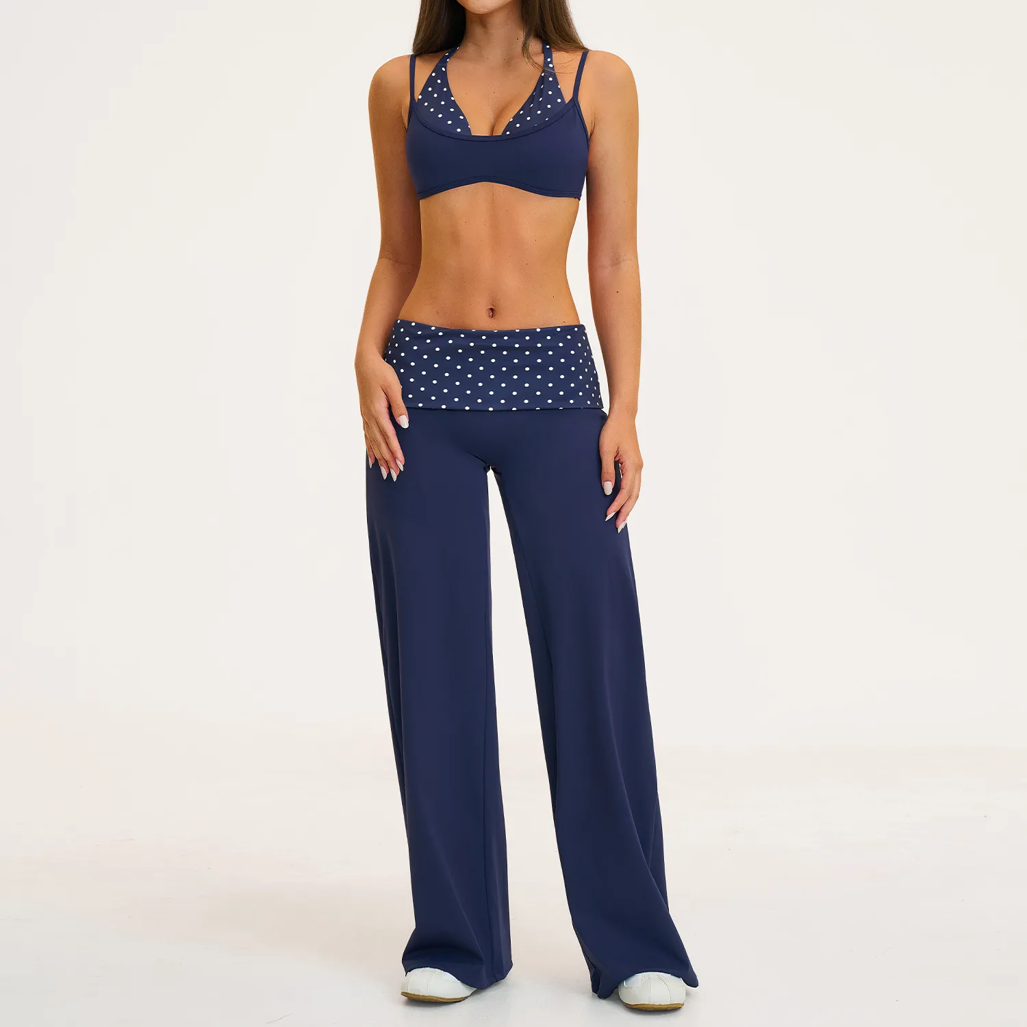 Dark blue&Polka dot bra+pants