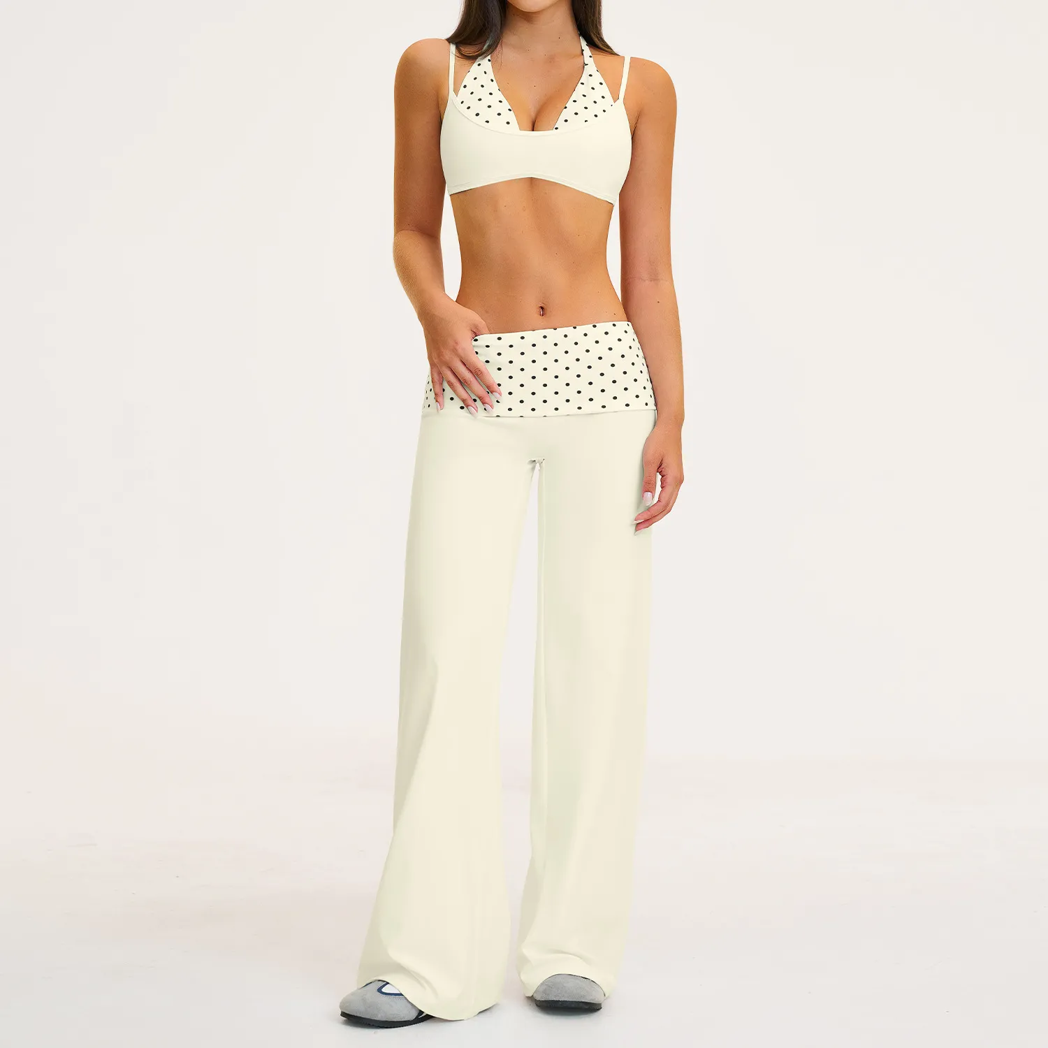 Cream&Polka dot bra+pants