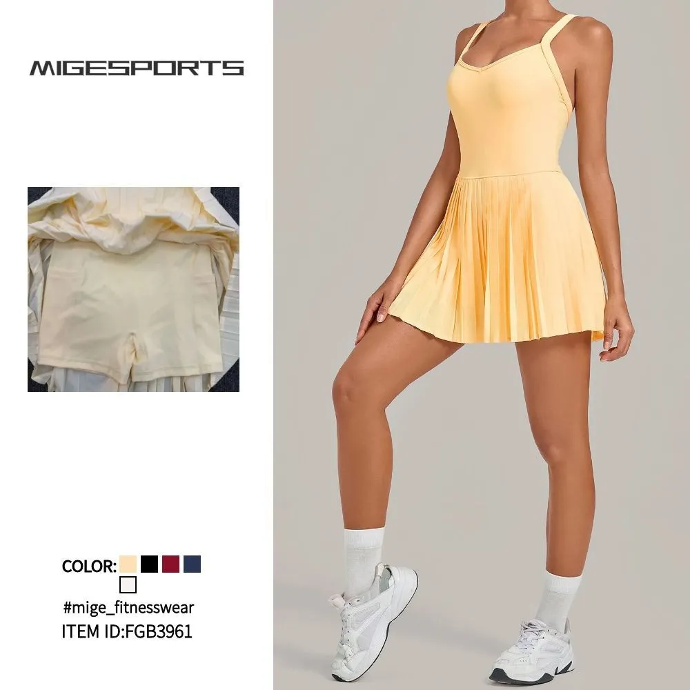 Tennis Skirts for Women Backless Breathable Quick-drying Tennis Dress with Shorts FGB3961