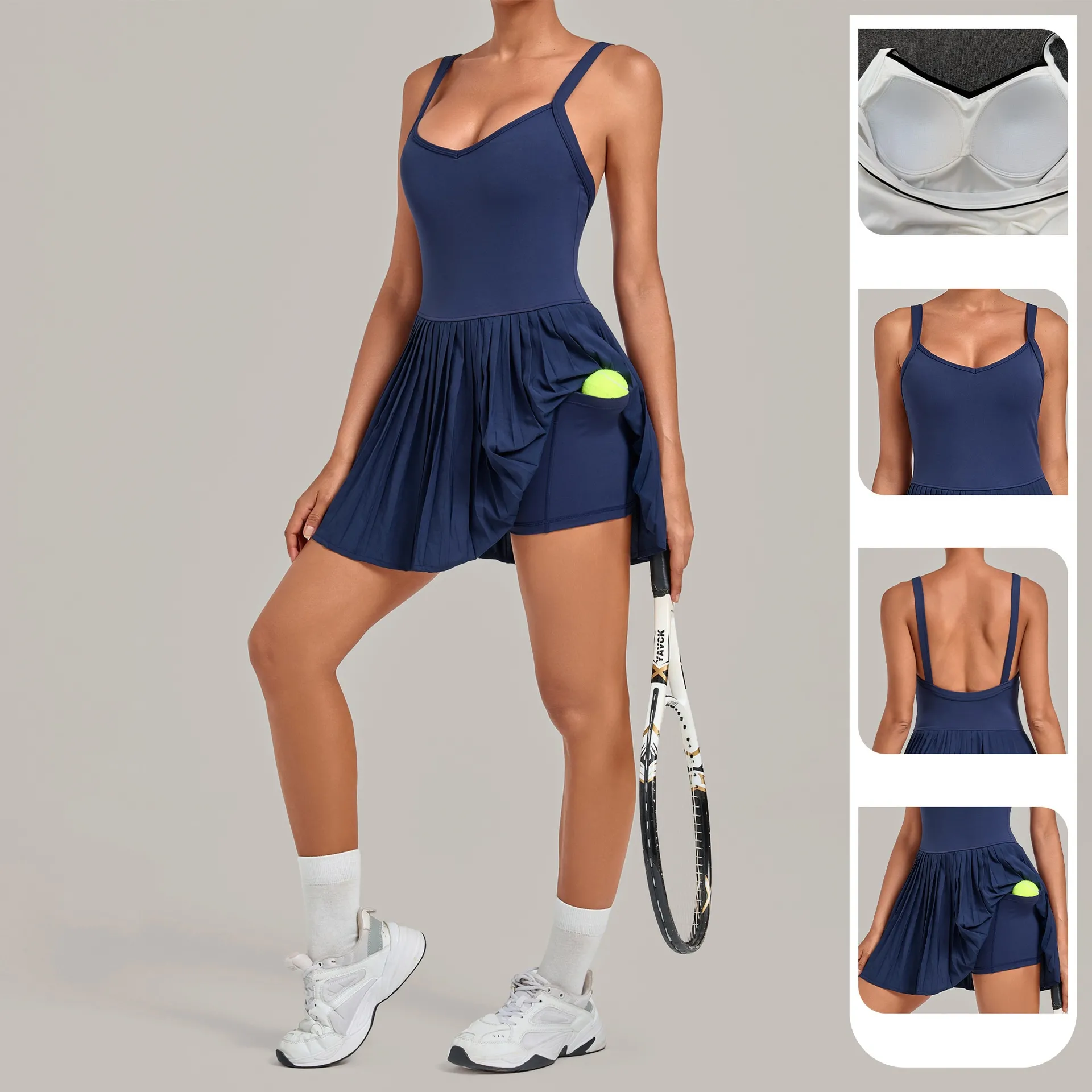 Tennis Skirts for Women Backless Breathable Quick-drying Tennis Dress with Shorts FGB3961