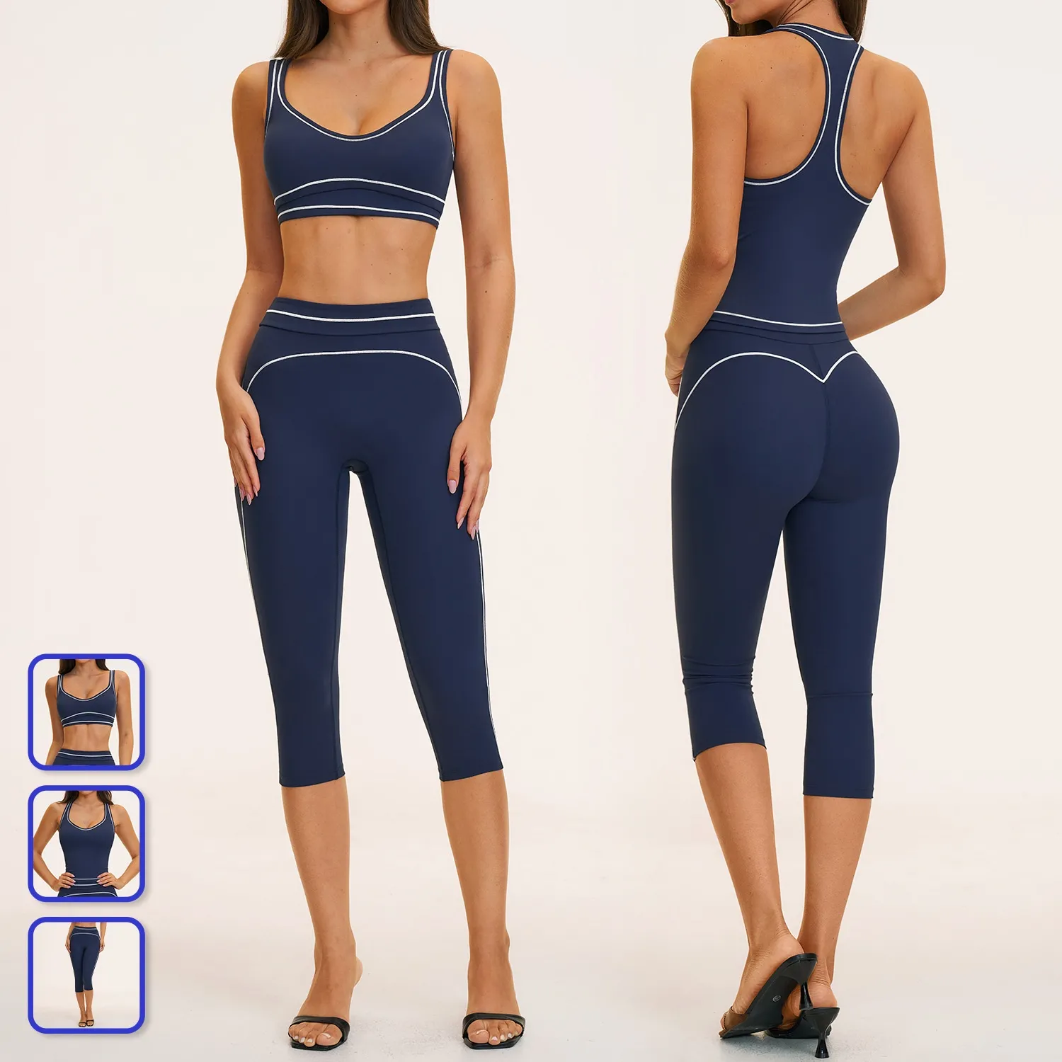 Breathable Tight Yoga Fitness Quick-drying Body-shaping 3-Piece Set Cropped Pants FGBTZ7028