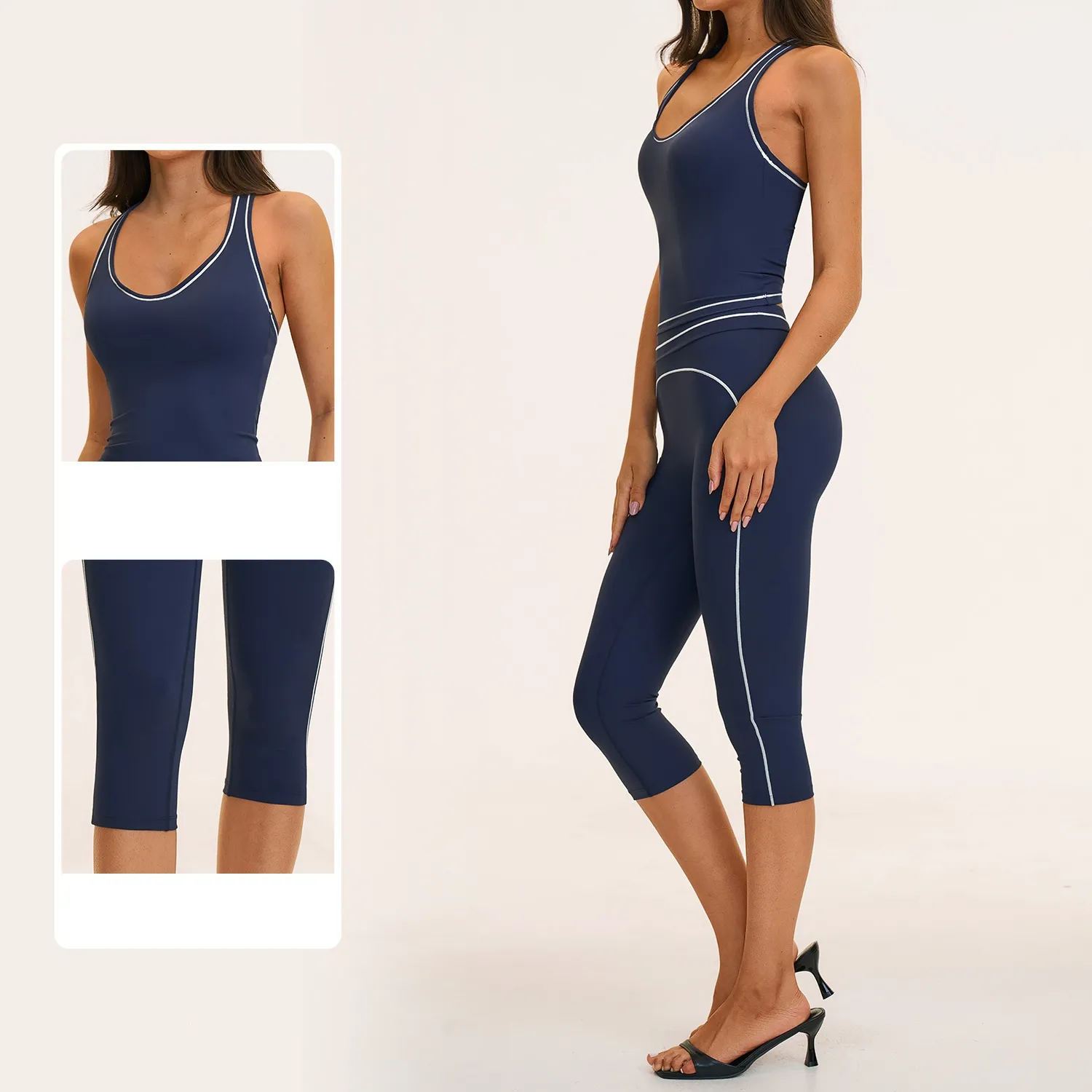 Breathable Tight Yoga Fitness Quick-drying Body-shaping 3-Piece Set Cropped Pants FGBTZ7028