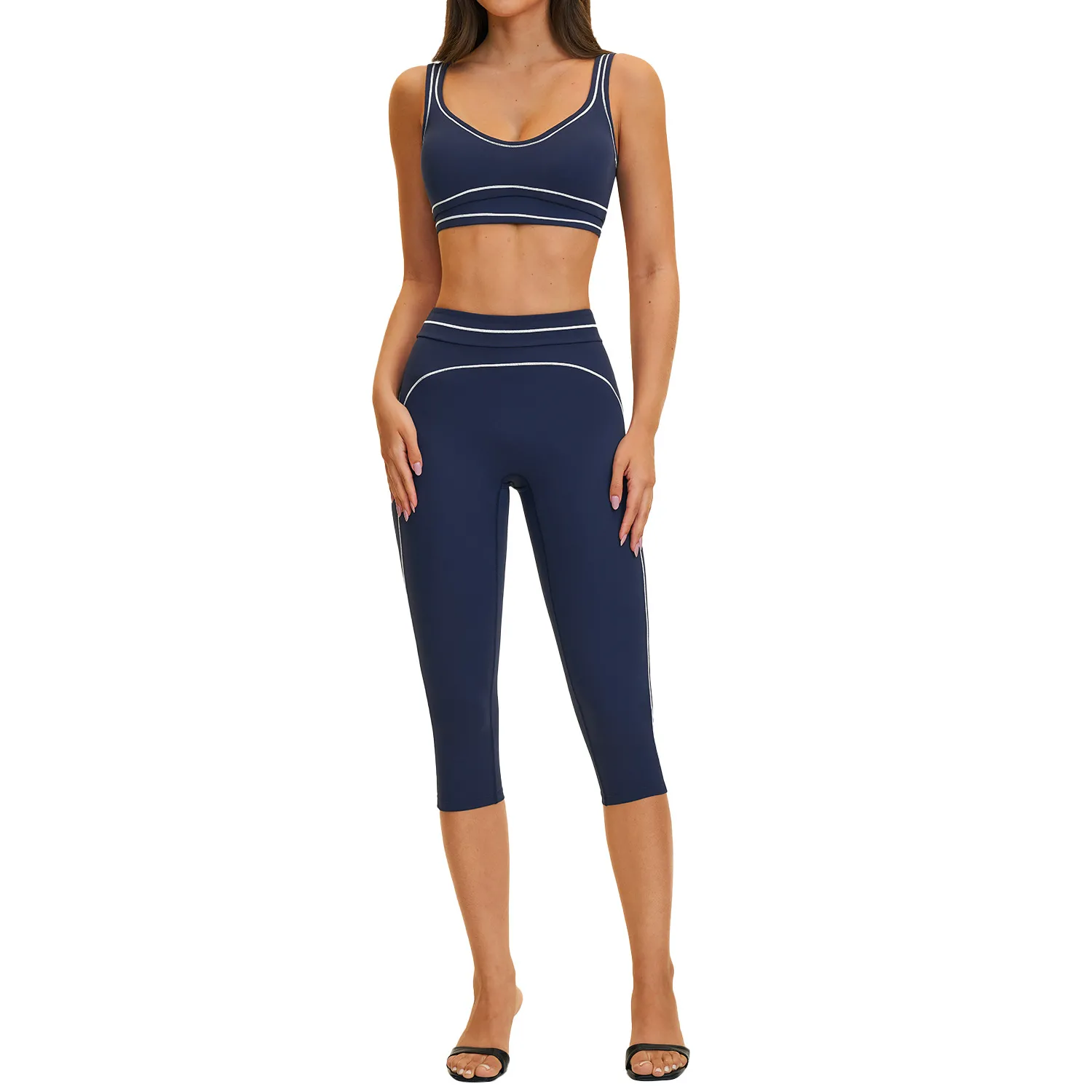 Breathable Tight Yoga Fitness Quick-drying Body-shaping 3-Piece Set Cropped Pants FGBTZ7028