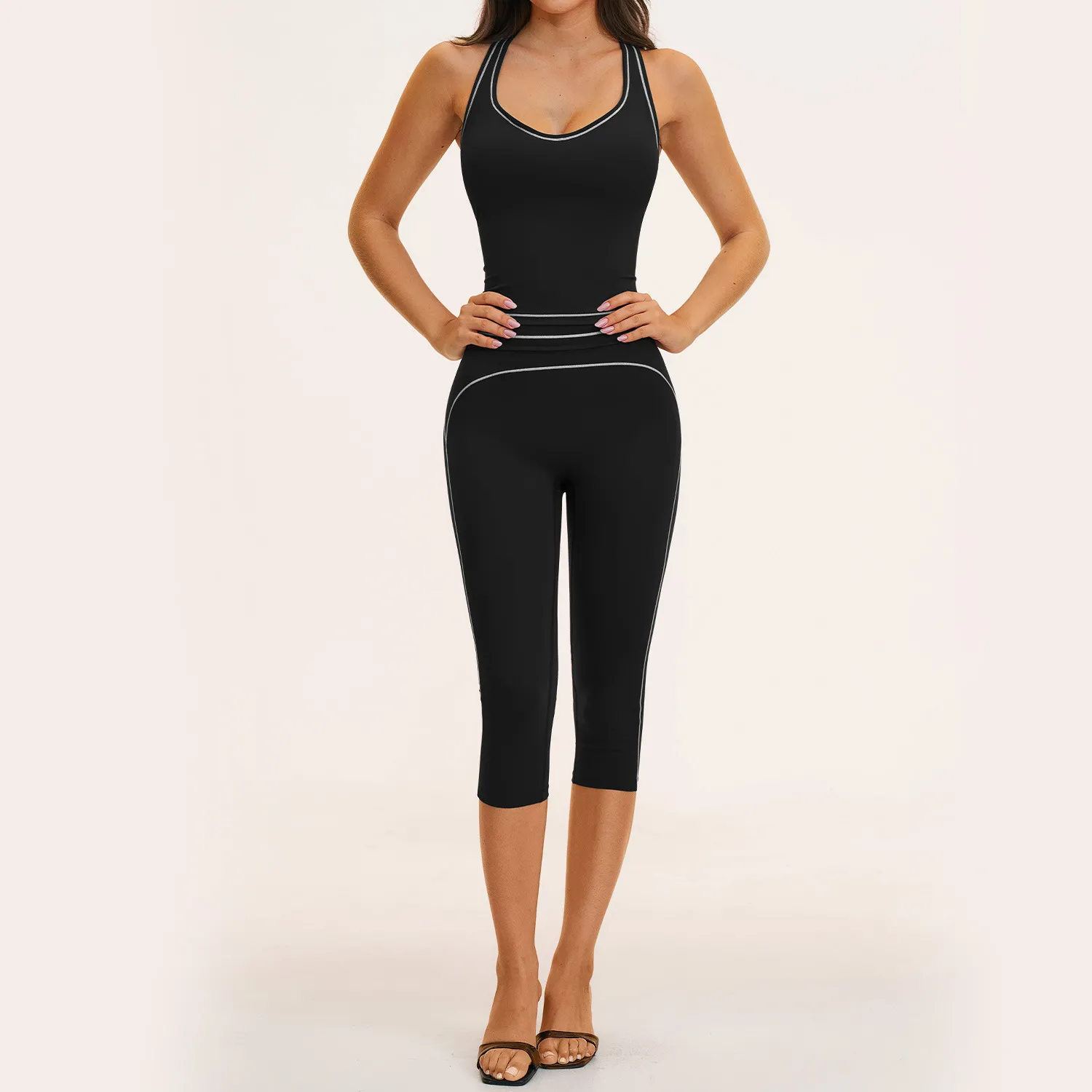 Breathable Tight Yoga Fitness Quick-drying Body-shaping 3-Piece Set Cropped Pants FGBTZ7028