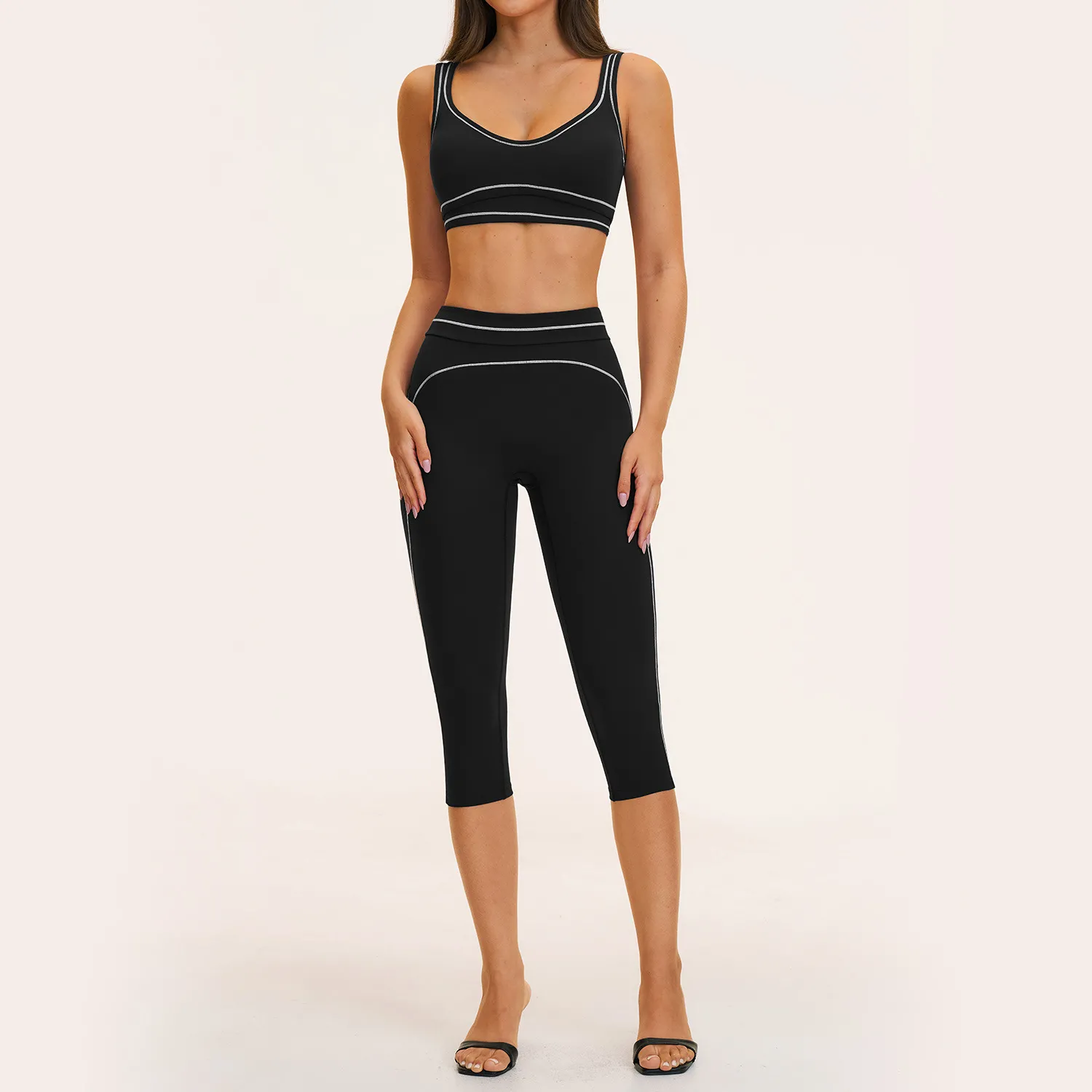 Breathable Tight Yoga Fitness Quick-drying Body-shaping 3-Piece Set Cropped Pants FGBTZ7028