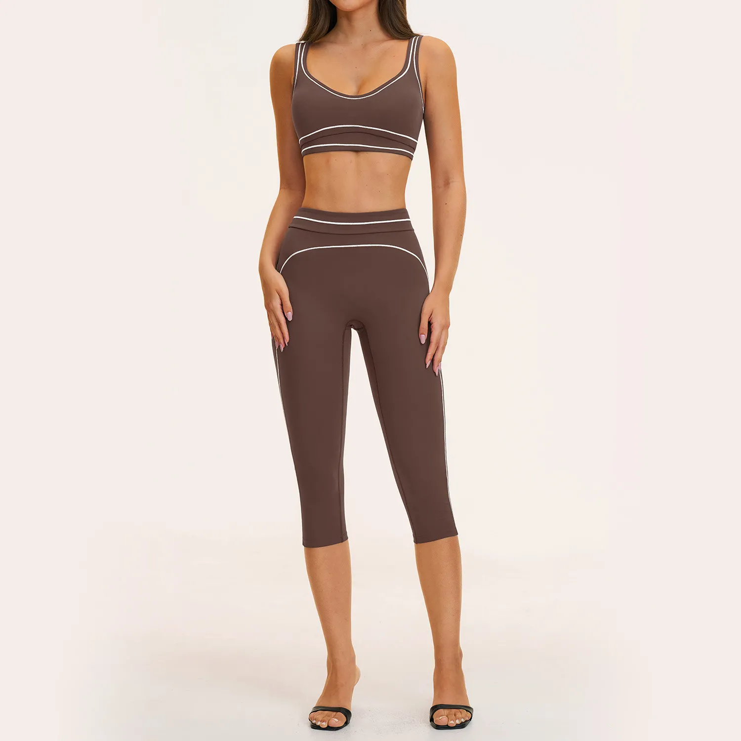 Breathable Tight Yoga Fitness Quick-drying Body-shaping 3-Piece Set Cropped Pants FGBTZ7028