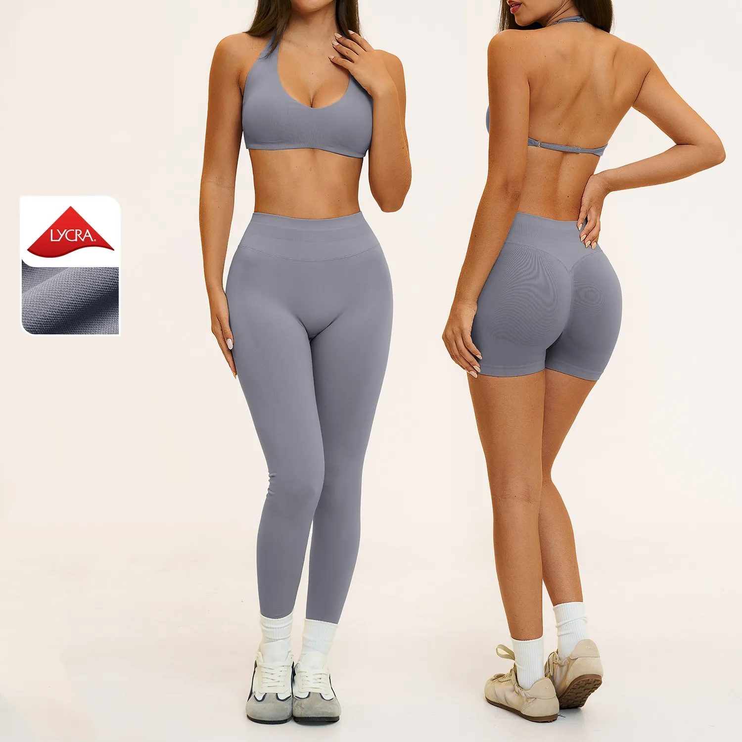 Quick Drying Yoga Shorts Halterneck Vest Cross Back Sling Bras Seamless Leggings for Women 7 Piece Set FGBTZ4535
