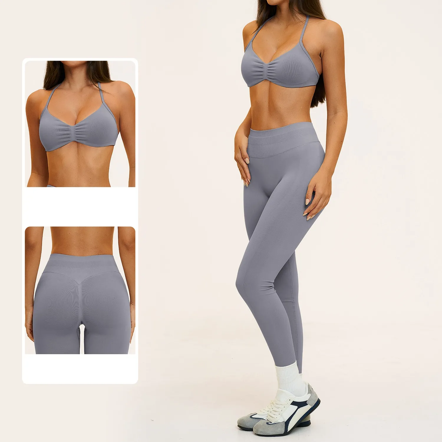 Quick Drying Yoga Shorts Halterneck Vest Cross Back Sling Bras Seamless Leggings for Women 7 Piece Set FGBTZ4535