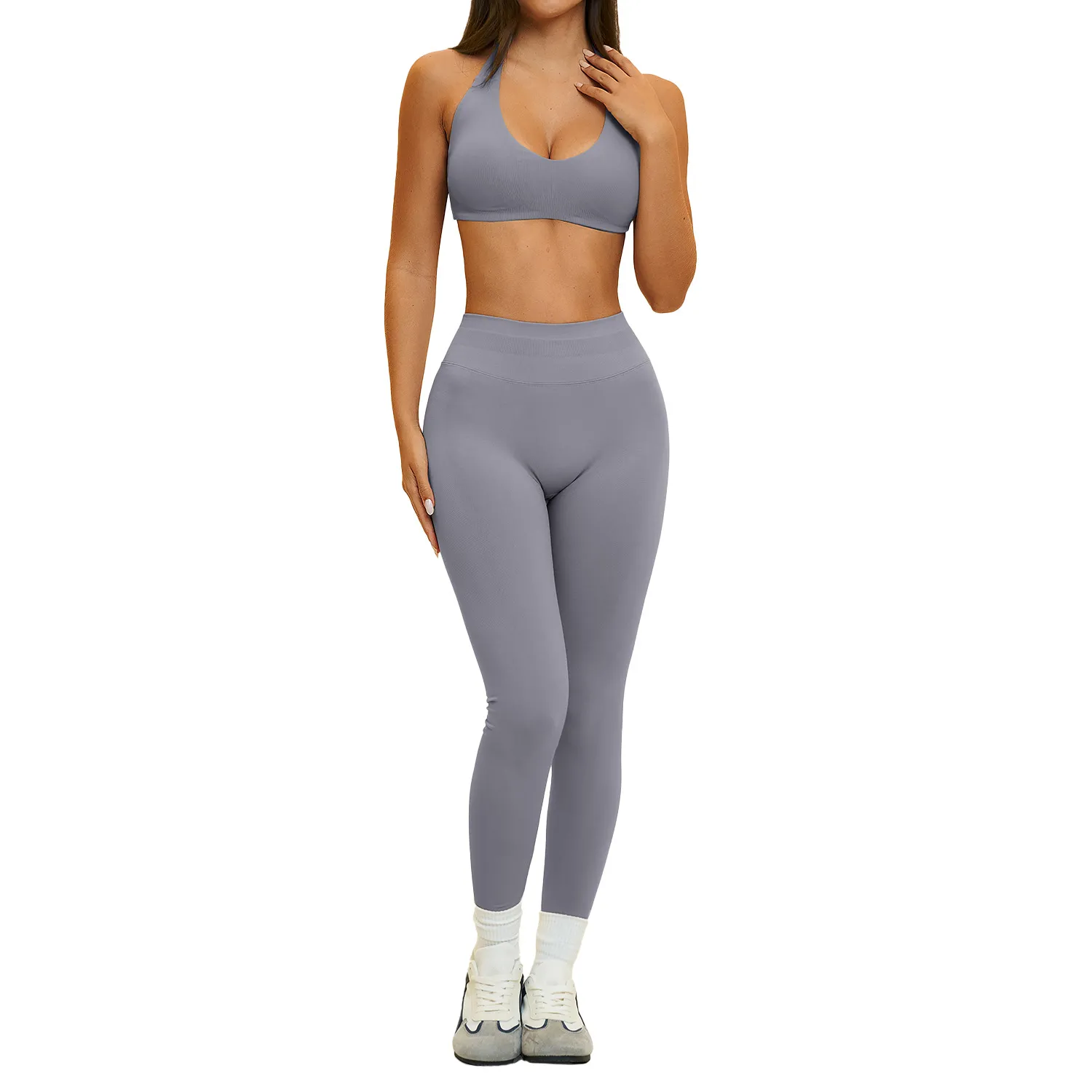 Quick Drying Yoga Shorts Halterneck Vest Cross Back Sling Bras Seamless Leggings for Women 7 Piece Set FGBTZ4535