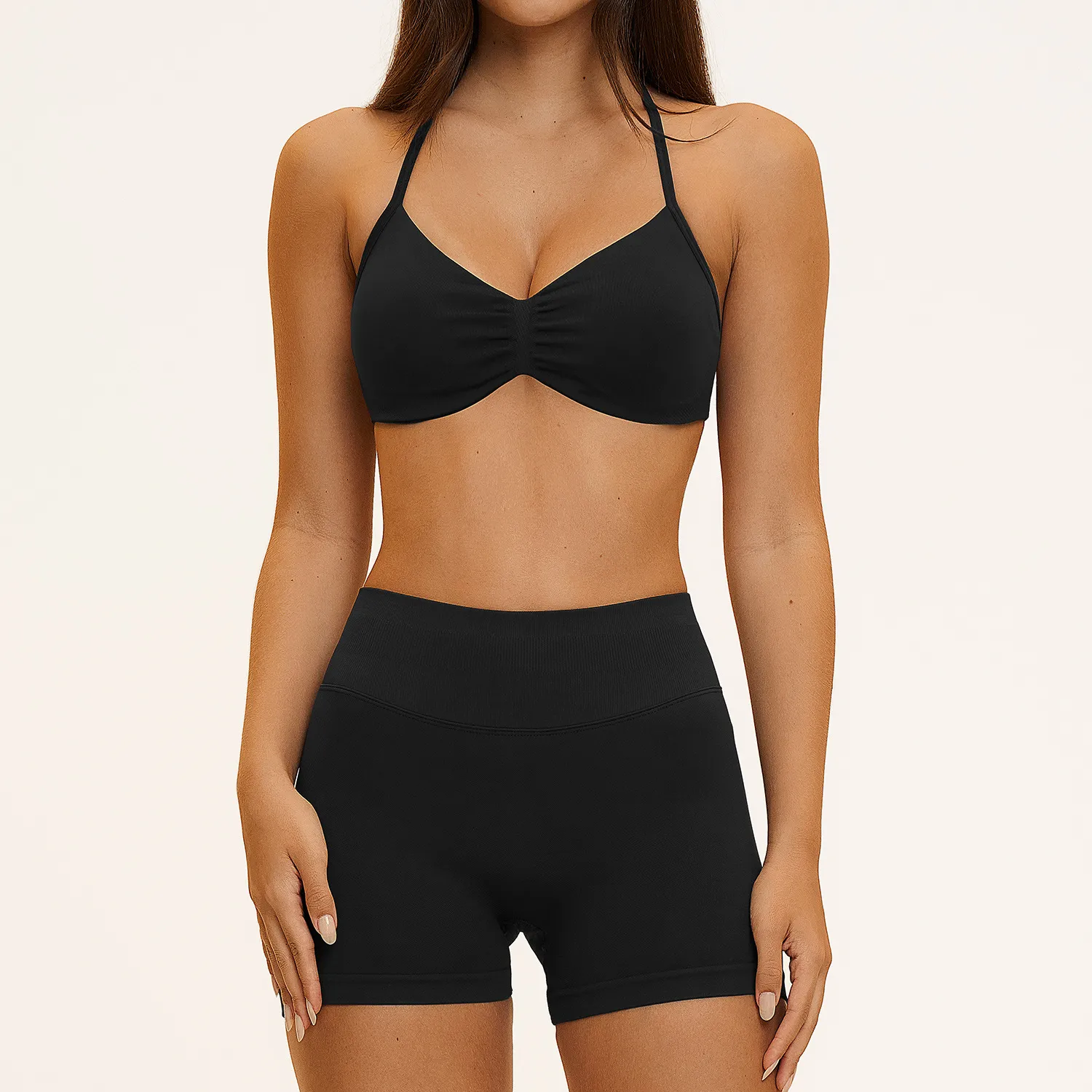 Quick Drying Yoga Shorts Halterneck Vest Cross Back Sling Bras Seamless Leggings for Women 7 Piece Set FGBTZ4535