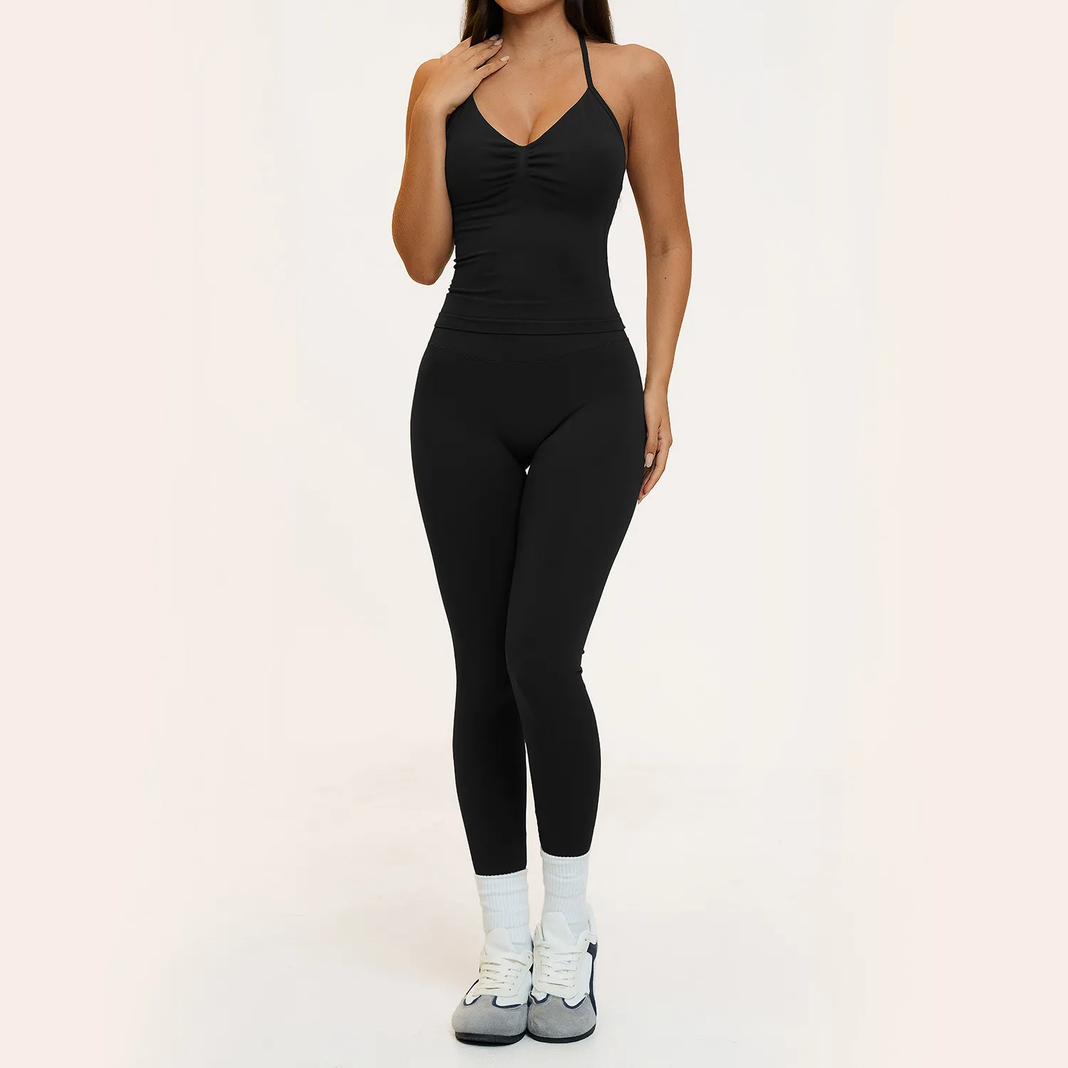 Quick Drying Yoga Shorts Halterneck Vest Cross Back Sling Bras Seamless Leggings for Women 7 Piece Set FGBTZ4535